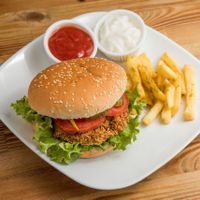 falafel burger with frinsh potates with vegan mayonez  at Falafel Koy in Istanbul