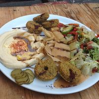 Falafel plate with hummus and fatoush at Falafel Koy in Istanbul