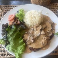 Seitan with mushroom sauce   at Tasc'Art in Porto