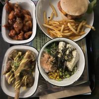 Burger, cauliflower, broccoli & poke bowl  at Netherworld in Fortitude Valley