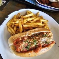 Garlic bread meatball sub - super light and delicious! at Netherworld in Fortitude Valley