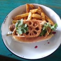 Hellhound Dog with Hellmouth Fries at Netherworld at Netherworld in Fortitude Valley
