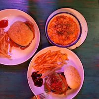 Eggplant katsu, mushroom burger, and udon Mac and cheez at Netherworld in Fortitude Valley