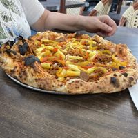 Our fresh out of the pizza oven vegan pizza!  at Floralia in Honolulu