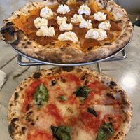 their special with peps and hot honey on top, bottom- margherita  at Floralia in Honolulu