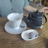 Vitality tea and red velvet ball at The Vegan Fairies in Nea Erythraia