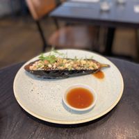 Miso Glazed Aubergine
with toasted cashew nuts, Ponzu sauce, micro coriander, sesame seeds  at The Gate - Marylebone in London