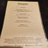 Desserts menu at The Gate - Marylebone in London