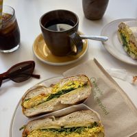 Bagel with scrambled tofu  at The Fields Beneath - Kentish Town in North West London