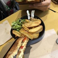 Potatoes and two vegan toasties  at Breaking Toast in Bologna