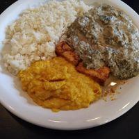 Bata: tofu, spinach, rice and corn at Congolinaria - Alfonso Bovero in Sao Paulo