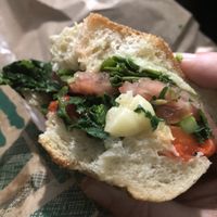 Fresh made veggie sandwich- roasted garlic & peppers, broccoli rabe, tomato, at at Whole Foods Market in White Plains