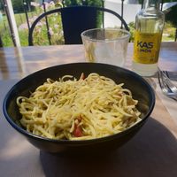 Spaghetti with Pesto at El Manglar in Oviedo