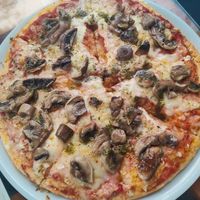Vegan mushroom pizza (bosque) at El Manglar in Oviedo