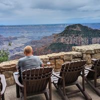 View from outside the dining room at Grand Canyon Lodge Dining Room in North Rim