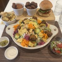 Mexican Style Power salad, a burger, and all the sides!  at Fluunt KOFU in Kofu