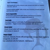Menu jan 2019  at Prof's at Woodlands in Hamilton