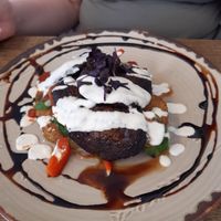 Portobello stack with potato rosti at Prof's at Woodlands in Hamilton