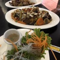 Spring rolls “bomb” stir fried shiitake mushrooms” hands down the best I have had”, General Taos fried veggies” also bomb" at House of Ginger in Uvita