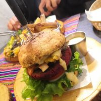 Beetroot burger at Vida Vegan Bistro in Cusco