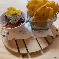 Vegan tostones  at Vida Vegan Bistro in Cusco