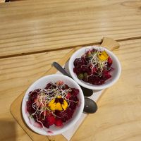 Complimentary beetroot salad at Vida Vegan Bistro in Cusco