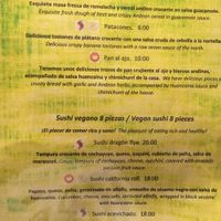 menu at Vida Vegan Bistro in Cusco