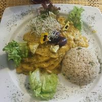 one of the delicious traditional peruvian dishes at Vida Vegan Bistro in Cusco
