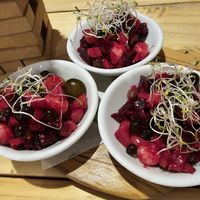 Welcome appetizer at Vida Vegan Bistro in Cusco