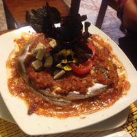 lasagne with home made beetroot pasta sheets  at Vida Vegan Bistro in Cusco