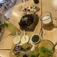 Starters- guacamole, focaccia and little salads  at Vida Vegan Bistro in Cusco