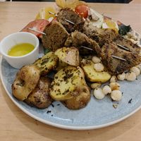 Seitan and potatoes at Vida Vegan Bistro in Cusco