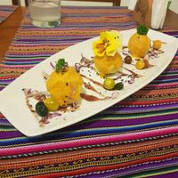 Peruvian potato dish, delicious at Vida Vegan Bistro in Cusco