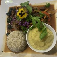 Seitan peppers and potatoes delicious!!! at Vida Vegan Bistro in Cusco