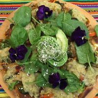 Pizza de verduras (vegetable pizza) at Vida Vegan Bistro in Cusco