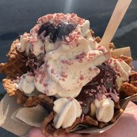 Sundae with root beer sprinkles, chocolate fudge, and vegan whipped cream  at Sticky Sweet in Portland