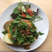 Jacket potato with lentil dahl.  at Larder in Brighton