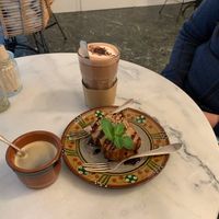 Warming up with coffee, hot chocolate and banana bread   at Pura in Luzern