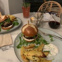 Amazing mushroom black bean burgers.  at Pura in Luzern