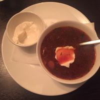 Borsch soup (winter menu) at Ugol in Moscow