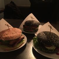 Falafel burger, seitan burger and lentil burger  at Ugol in Moscow