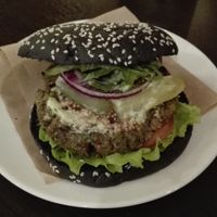 Tasty black bun and lentil burger at Ugol in Moscow