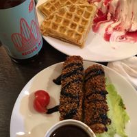 Waffles and nori tofu  at Ugol in Moscow