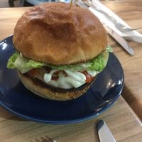 yummy vegan burger ?  at A Tad Whimsy in Hobart