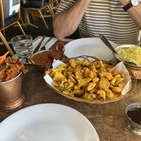 Eggplant & mushroom special, daal makhani, vegetable pakora and basmati rice (largest size)  at Master of India in Taupo