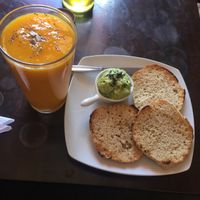 Avo on toast and mango juice  at Apu Organic Nativo in Pisac