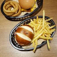 Jackfruit burger and fries at Earth Restaurant & Takeaway in Petersfield