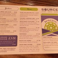 Vegan menu  at Source in York