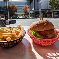 Schnitzel burger and chips at The Fish Shack in Canberra