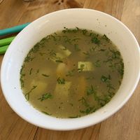 Soup as starter  at Lupito Cocina Vegana in La Paz